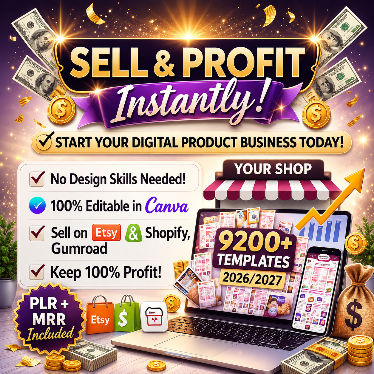 9200+ DFY Canva Templates | Plus 10k+ Additional FREE | PLR MRR Rights (Digital Download)